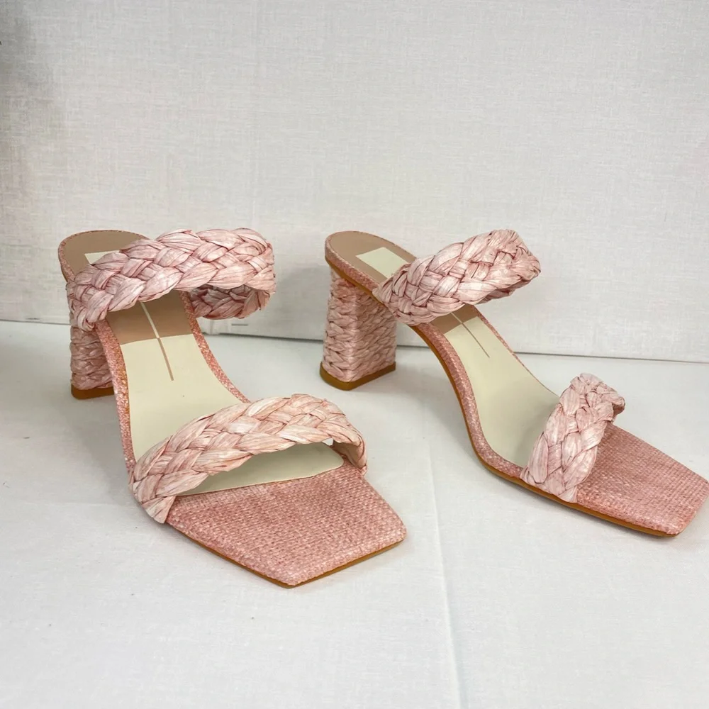 DOLCE VITA Paily Pink Raffia Straw Block Sandal Heels 9.5 ( G‎ 115)